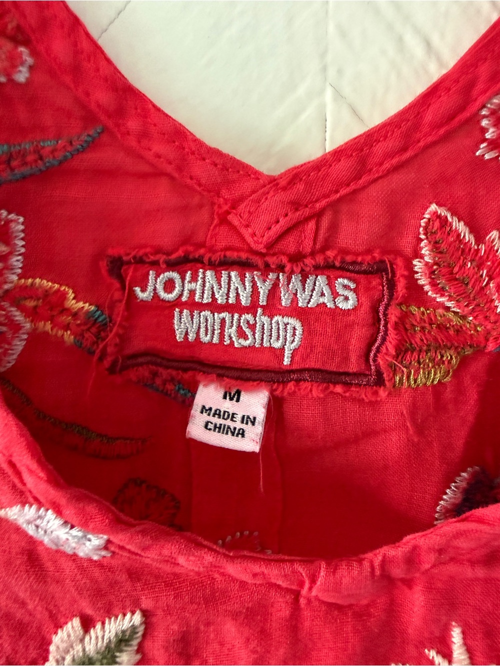 Johnny Was Embroidered Red Sleeveless V-Neck Tank - Picture 2 of 6